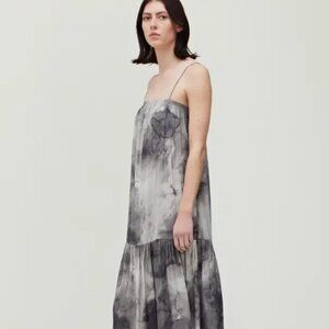 Silky Drop Waist Tie Dye Grey Whimsygoth Boho Sleeveless Dress M